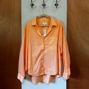 Pistola Sloane sherbet orange button-down cotton oversize shirt, women’s L - NEW